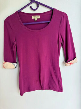Burberry Brit Check Cuff Scoop Neck Top Pink XS